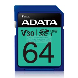Memoria SD ADATA PREMIER PRO V30 - 64 GB, 100 MB/s, 80 MB/s, Azul, Clase 10